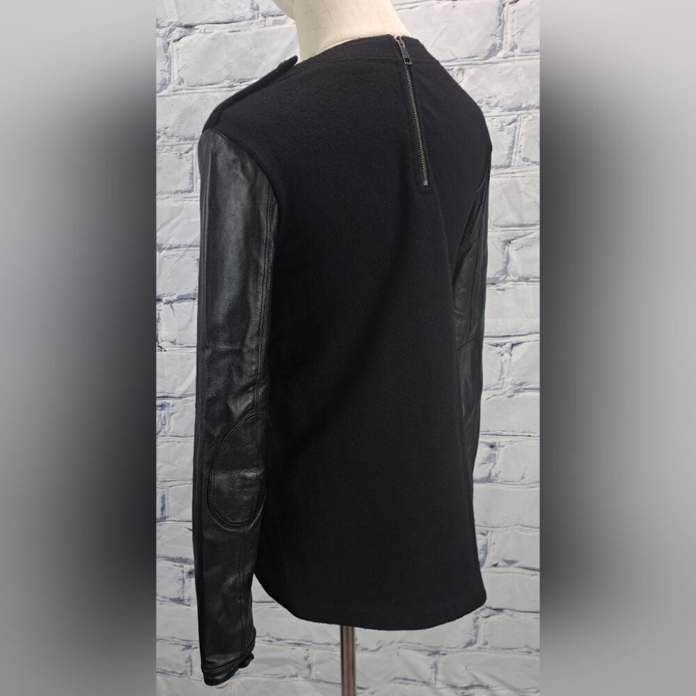 Burberry Brit Women's Sweater Wool Lambskin Leather Sleeves Black Size XS - Picture 9 of 14
